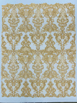 Damask Embroidered Lace Fabric - Damask Embroidered Lace, 54" Width (1 Yard)