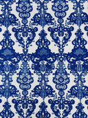 Damask Embroidered Lace Fabric - Damask Embroidered Lace, 54" Width (1 Yard)