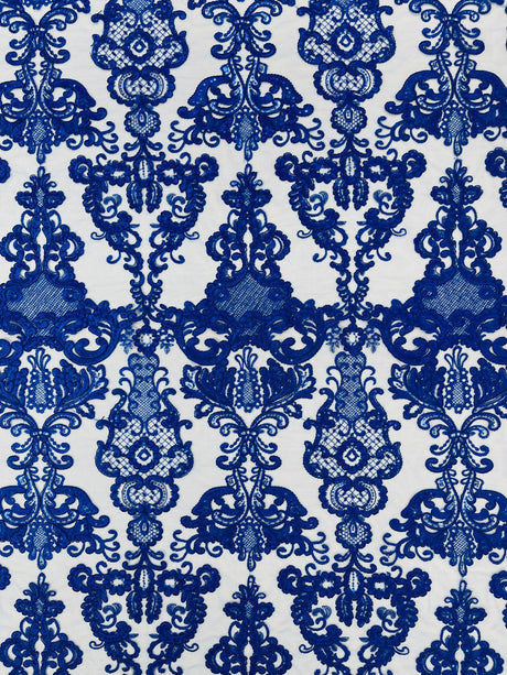 Damask Embroidered Lace Fabric - Damask Embroidered Lace, 54" Width (1 Yard)