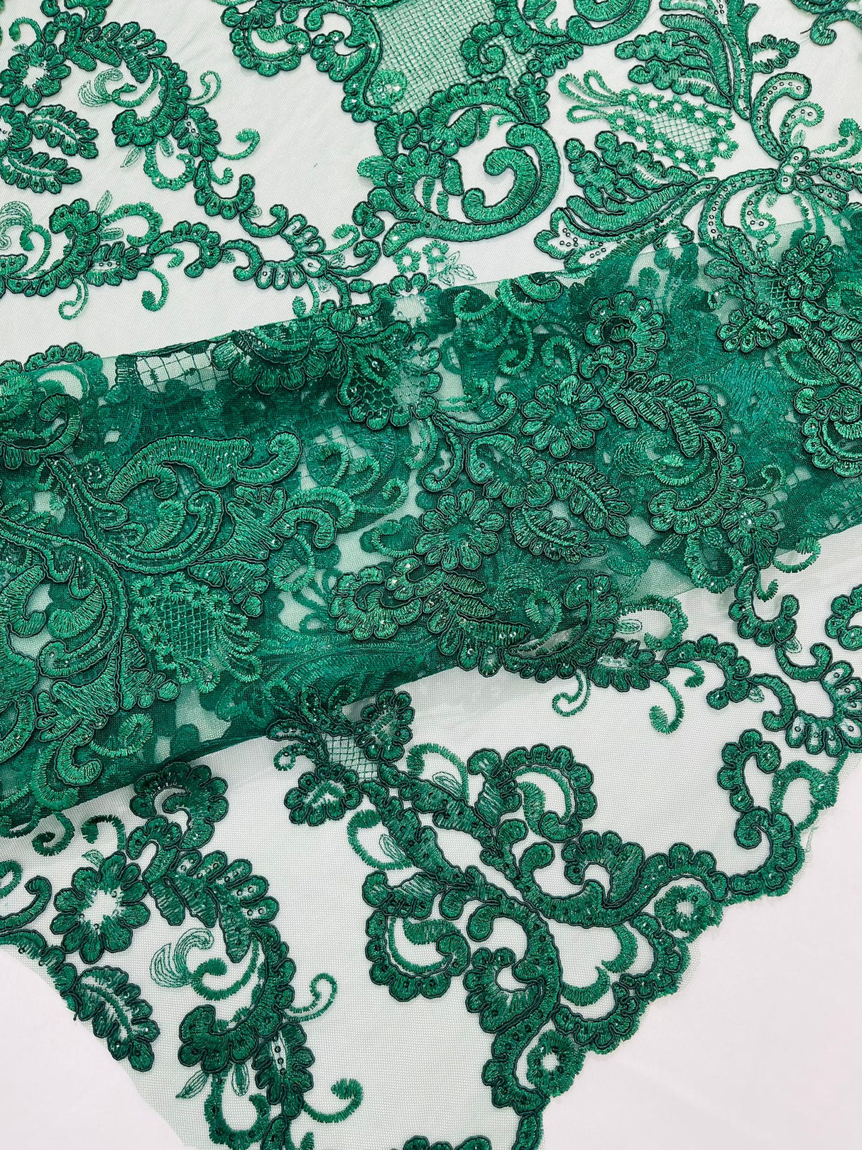 Damask Embroidered Lace Fabric - Damask Embroidered Lace, 54" Width (1 Yard)