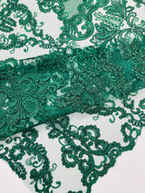 Damask Embroidered Lace Fabric - Damask Embroidered Lace, 54" Width (1 Yard)