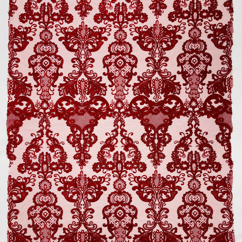 Damask Embroidered Lace Fabric - Damask Embroidered Lace, 54" Width (1 Yard)
