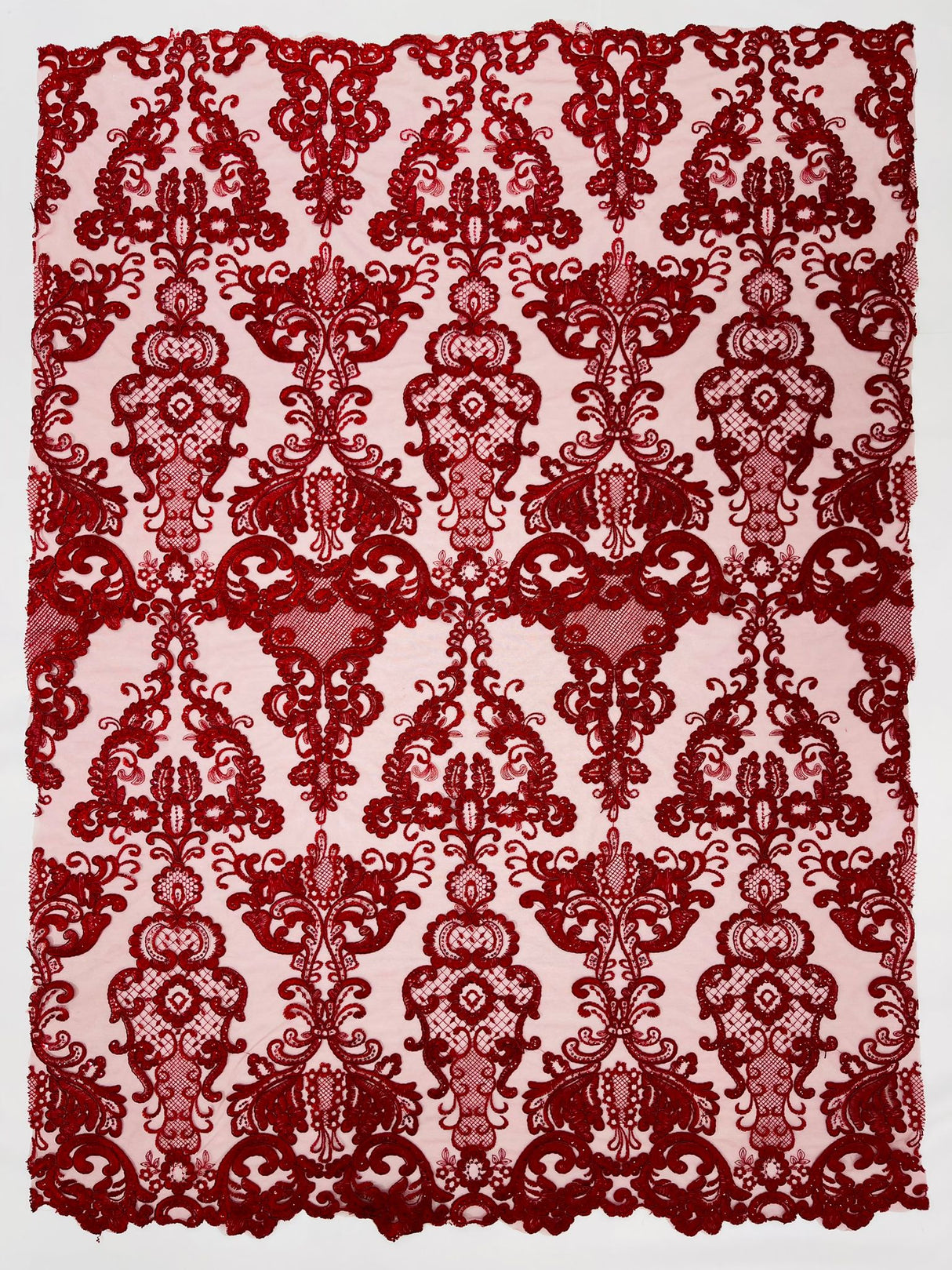 Damask Embroidered Lace Fabric - Damask Embroidered Lace, 54" Width (1 Yard)