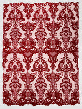 Damask Embroidered Lace Fabric - Damask Embroidered Lace, 54" Width (1 Yard)