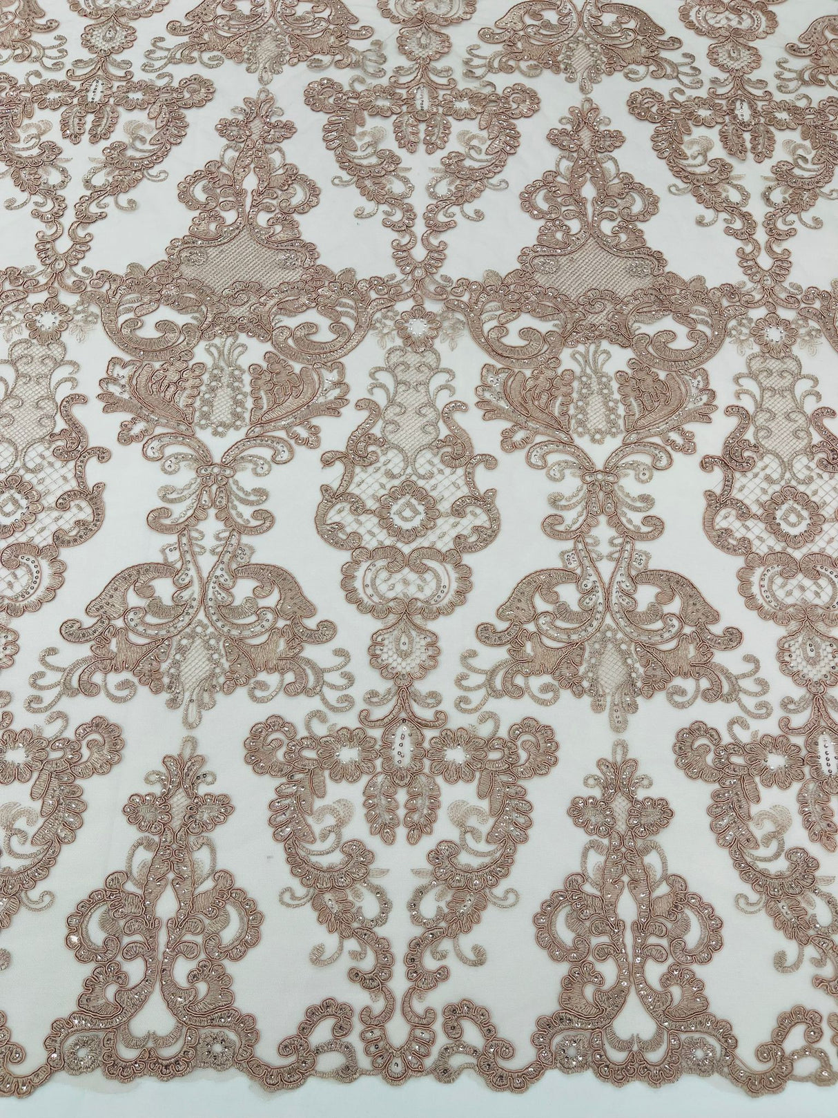 Damask Embroidered Lace Fabric - Damask Embroidered Lace, 54" Width (1 Yard)