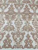Damask Embroidered Lace Fabric - Damask Embroidered Lace, 54" Width (1 Yard)