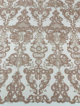 Damask Embroidered Lace Fabric - Damask Embroidered Lace, 54" Width (1 Yard)