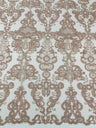Damask Embroidered Lace Fabric - Damask Embroidered Lace, 54" Width (1 Yard)