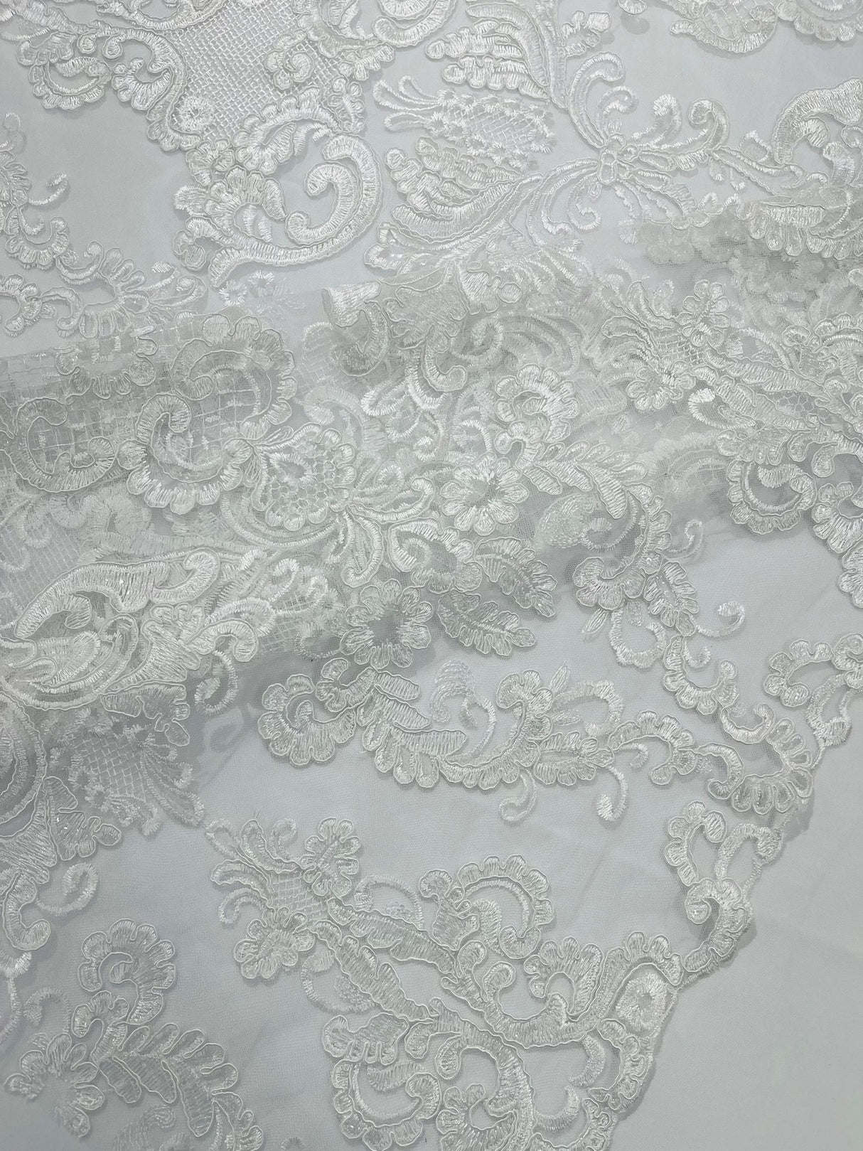 Damask Embroidered Lace Fabric - Damask Embroidered Lace, 54" Width (1 Yard)