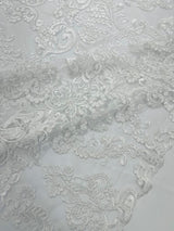 Damask Embroidered Lace Fabric - Damask Embroidered Lace, 54" Width (1 Yard)