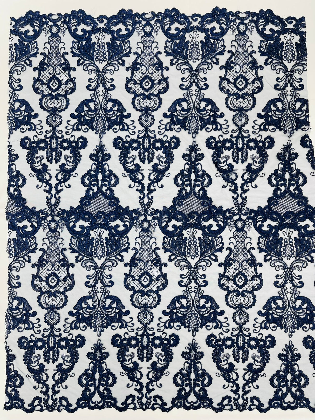 Damask Embroidered Lace Fabric - Damask Embroidered Lace, 54" Width (1 Yard)