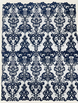 Damask Embroidered Lace Fabric - Damask Embroidered Lace, 54" Width (1 Yard)