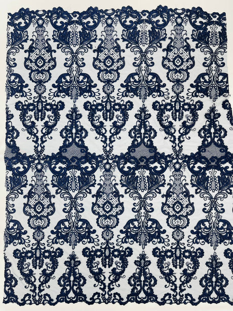 Damask Embroidered Lace Fabric - Damask Embroidered Lace, 54" Width (1 Yard)