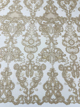 Damask Embroidered Lace Fabric - Damask Embroidered Lace, 54" Width (1 Yard)