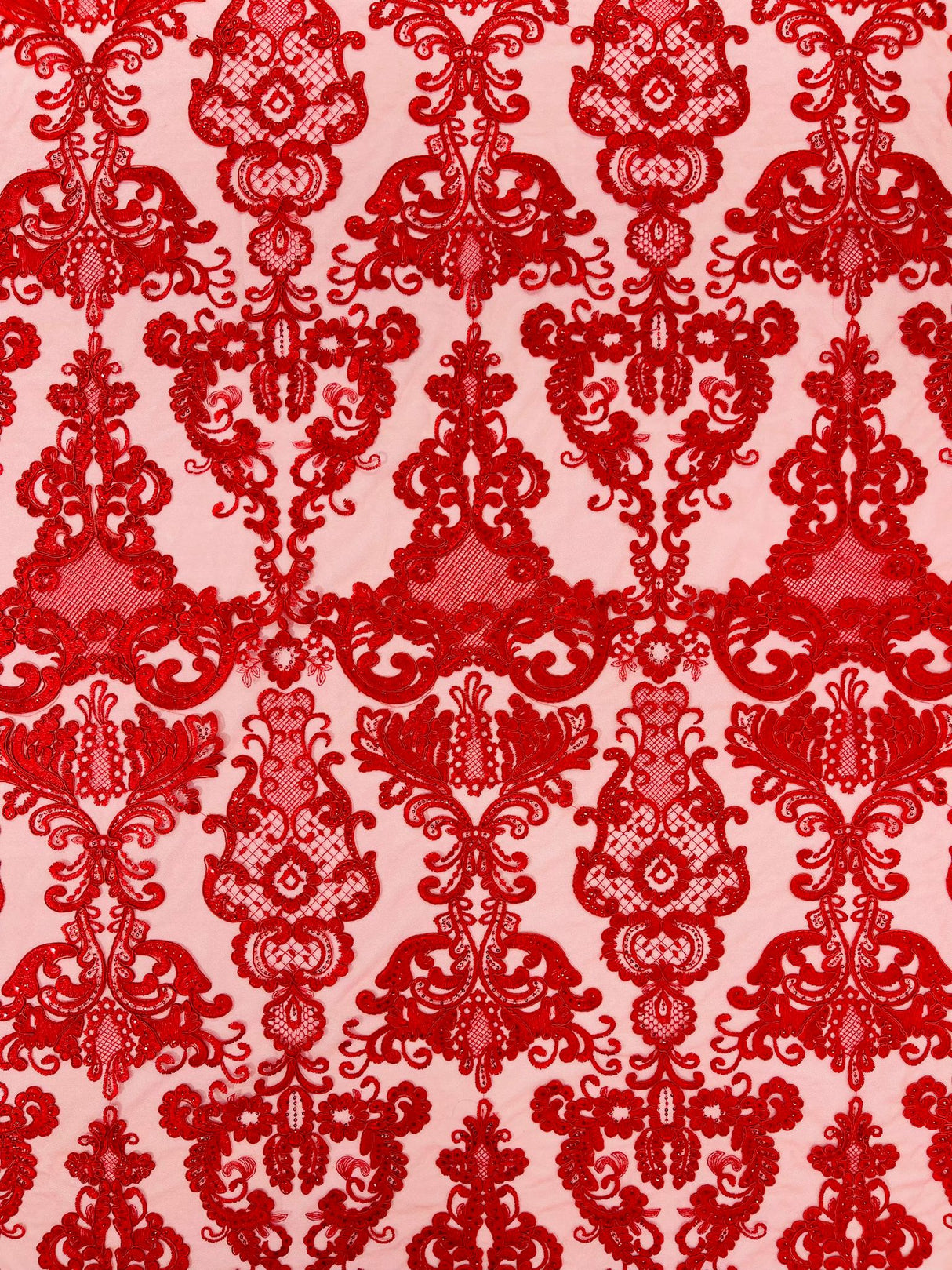 Damask Embroidered Lace Fabric - Damask Embroidered Lace, 54" Width (1 Yard)