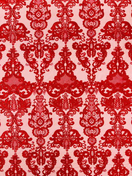Damask Embroidered Lace Fabric - Damask Embroidered Lace, 54" Width (1 Yard)