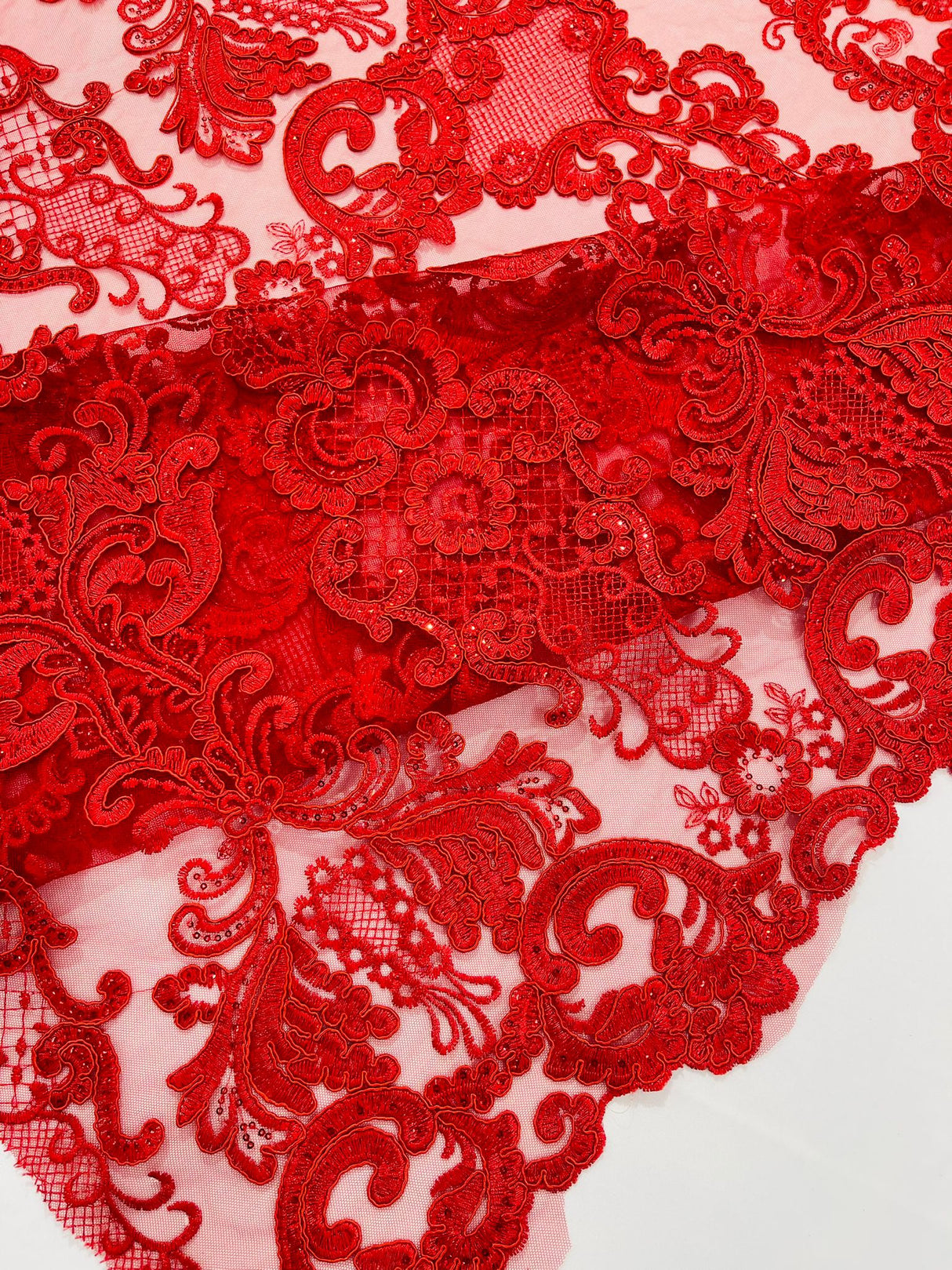 Damask Embroidered Lace Fabric - Damask Embroidered Lace, 54" Width (1 Yard)