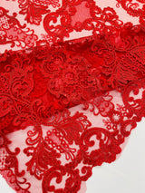 Damask Embroidered Lace Fabric - Damask Embroidered Lace, 54" Width (1 Yard)