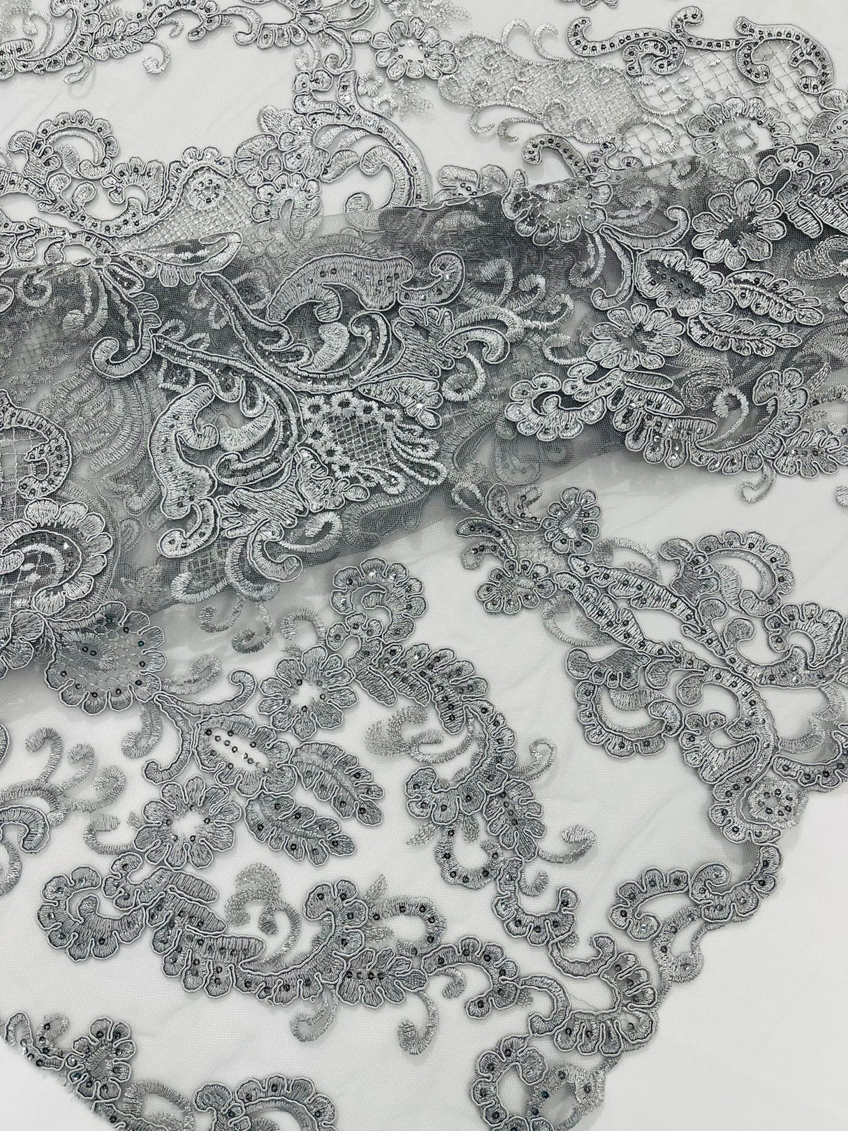 Damask Embroidered Lace Fabric - Damask Embroidered Lace, 54" Width (1 Yard)