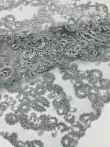 Damask Embroidered Lace Fabric - Damask Embroidered Lace, 54" Width (1 Yard)