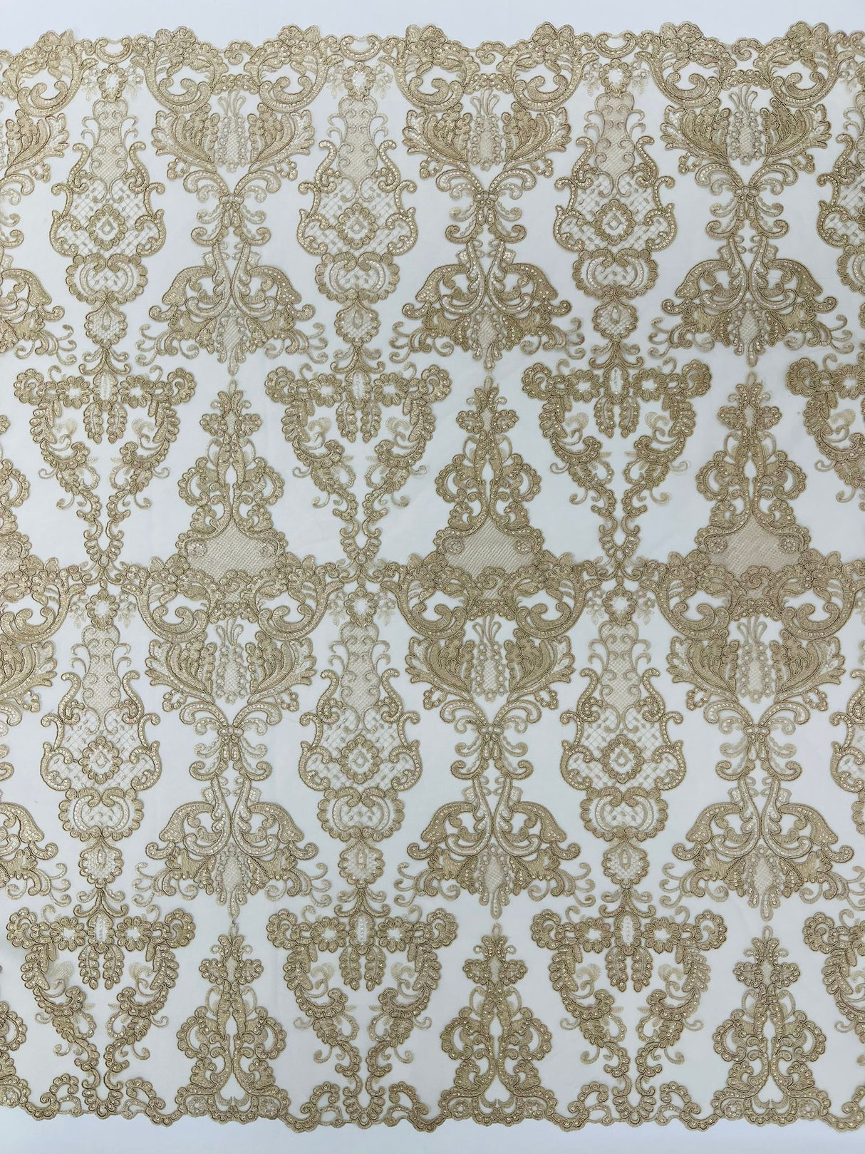 Damask Embroidered Lace Fabric - Damask Embroidered Lace, 54" Width (1 Yard)