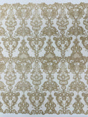 Damask Embroidered Lace Fabric - Damask Embroidered Lace, 54" Width (1 Yard)