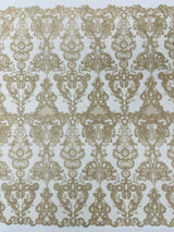 Damask Embroidered Lace Fabric - Damask Embroidered Lace, 54" Width (1 Yard)