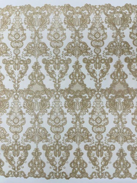 Damask Embroidered Lace Fabric - Damask Embroidered Lace, 54" Width (1 Yard)