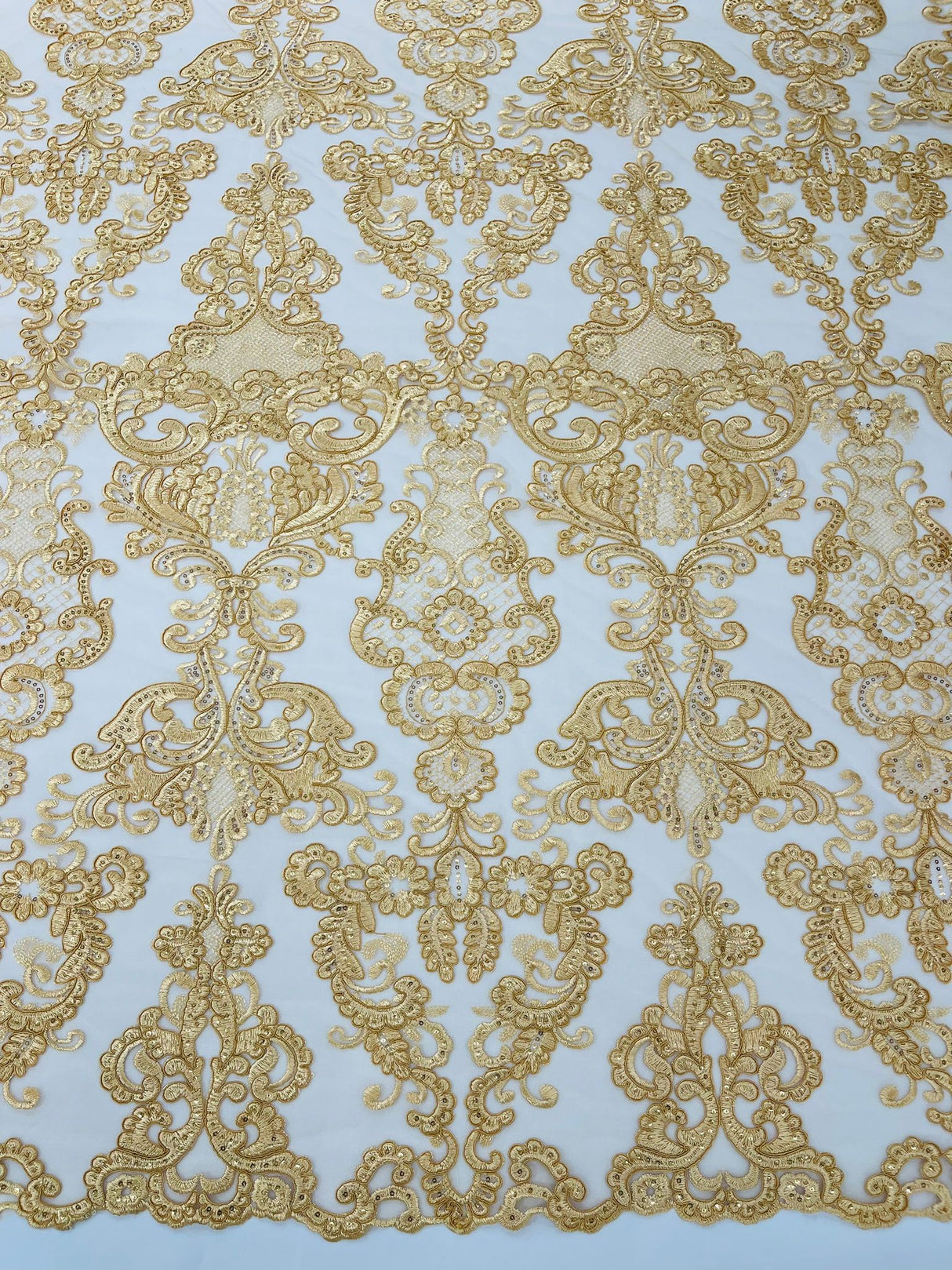 Damask Embroidered Lace Fabric - Damask Embroidered Lace, 54" Width (1 Yard)