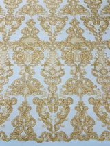Damask Embroidered Lace Fabric - Damask Embroidered Lace, 54" Width (1 Yard)
