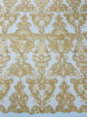 Damask Embroidered Lace Fabric - Damask Embroidered Lace, 54" Width (1 Yard)