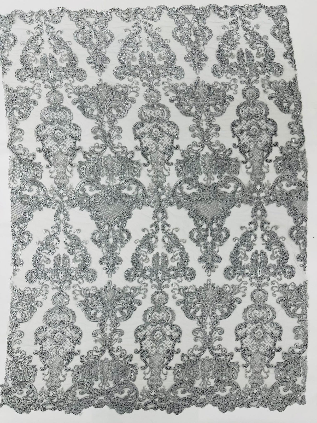 Damask Embroidered Lace Fabric - Damask Embroidered Lace, 54" Width (1 Yard)