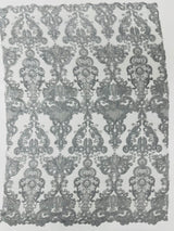 Damask Embroidered Lace Fabric - Damask Embroidered Lace, 54" Width (1 Yard)
