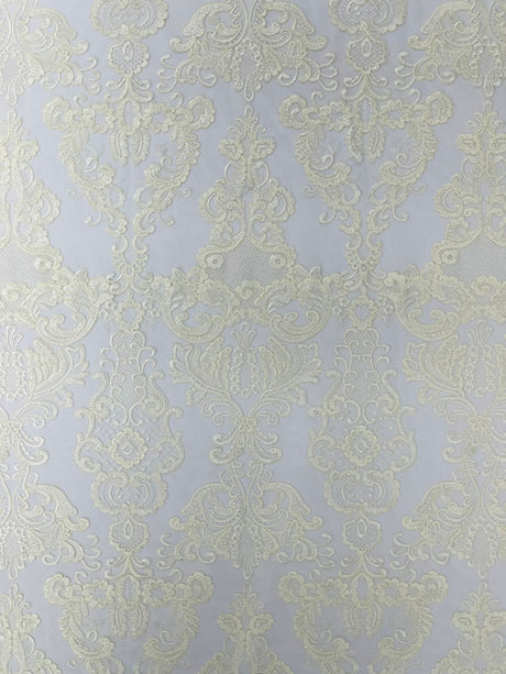 Damask Embroidered Lace Fabric - Damask Embroidered Lace, 54" Width (1 Yard)