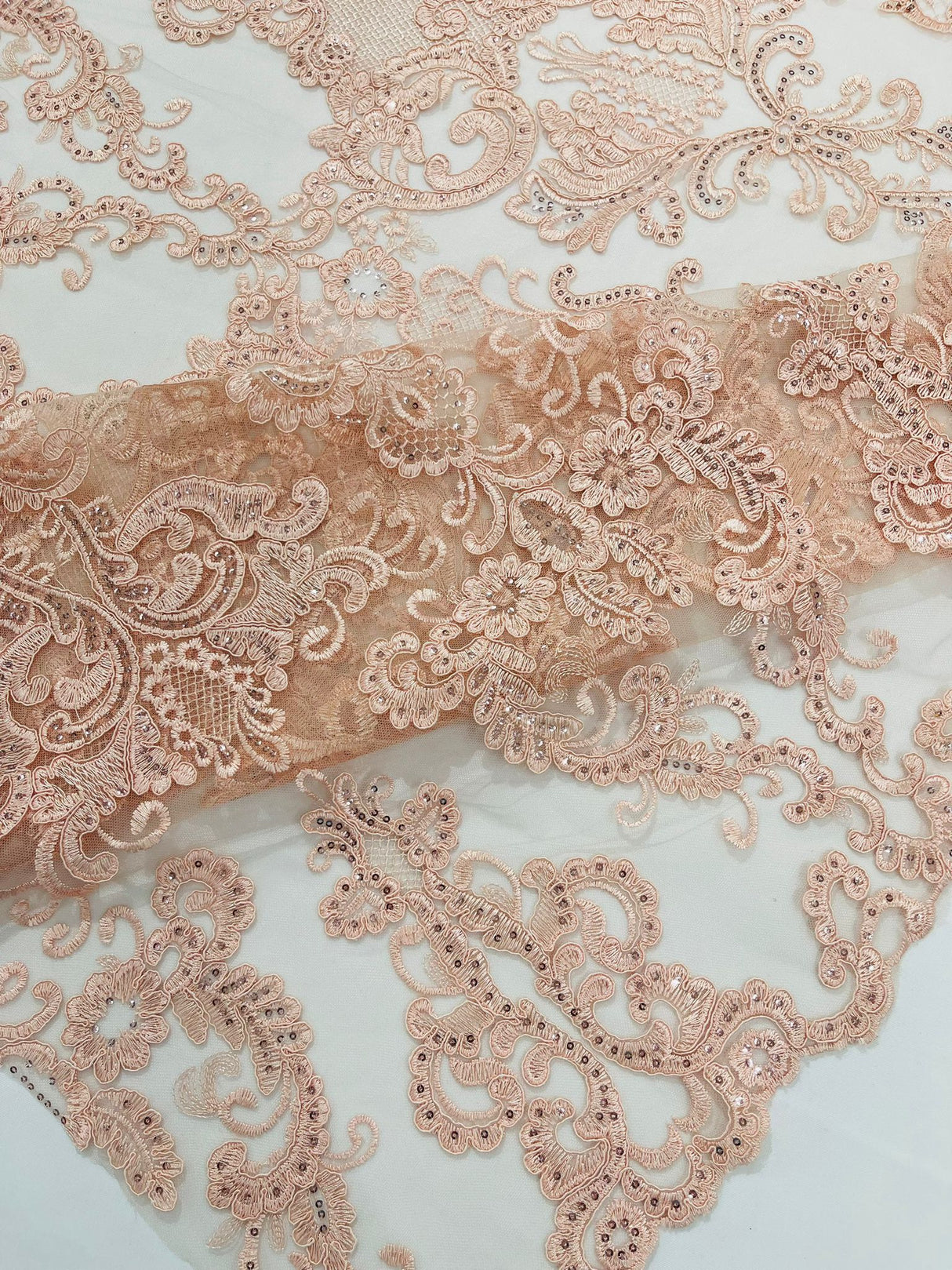 Damask Embroidered Lace Fabric - Damask Embroidered Lace, 54" Width (1 Yard)