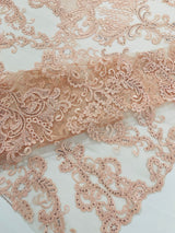 Damask Embroidered Lace Fabric - Damask Embroidered Lace, 54" Width (1 Yard)