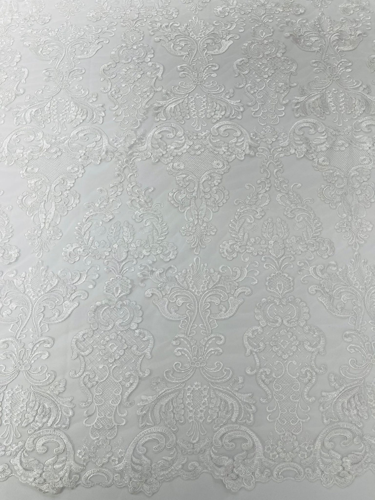 Damask Embroidered Lace Fabric - Damask Embroidered Lace, 54" Width (1 Yard)