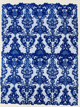 Damask Embroidered Lace Fabric - Damask Embroidered Lace, 54" Width (1 Yard)
