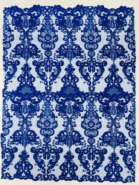 Damask Embroidered Lace Fabric - Damask Embroidered Lace, 54" Width (1 Yard)