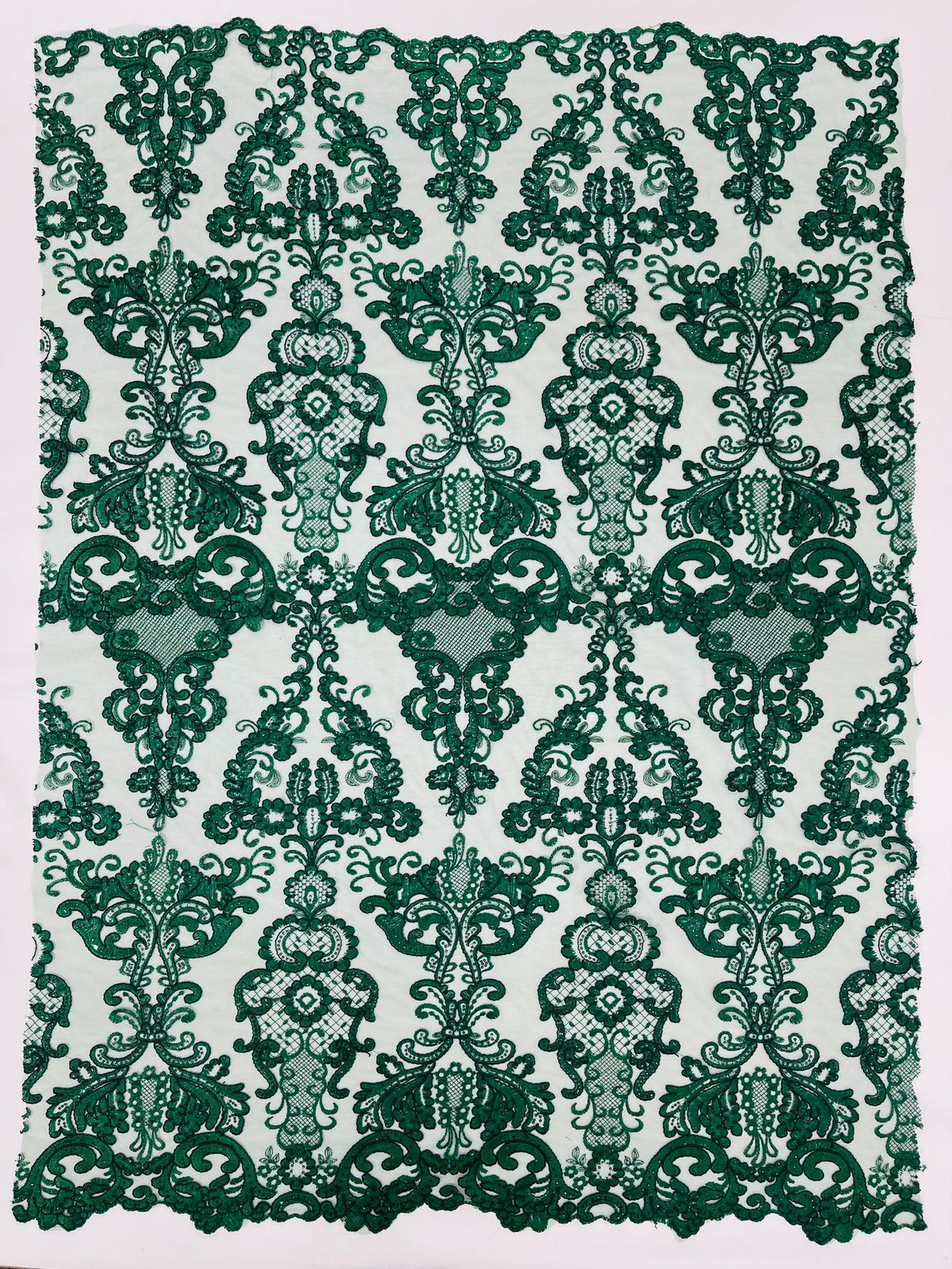 Damask Embroidered Lace Fabric - Damask Embroidered Lace, 54" Width (1 Yard)