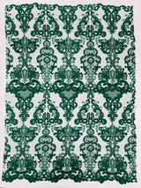 Damask Embroidered Lace Fabric - Damask Embroidered Lace, 54" Width (1 Yard)