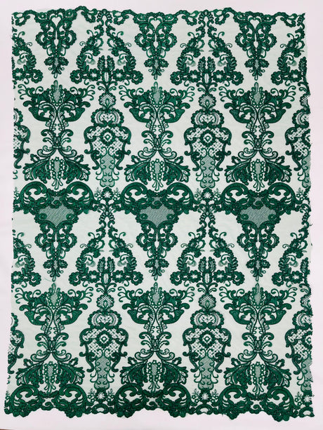 Damask Embroidered Lace Fabric - Damask Embroidered Lace, 54" Width (1 Yard)