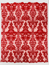 Damask Embroidered Lace Fabric - Damask Embroidered Lace, 54" Width (1 Yard)