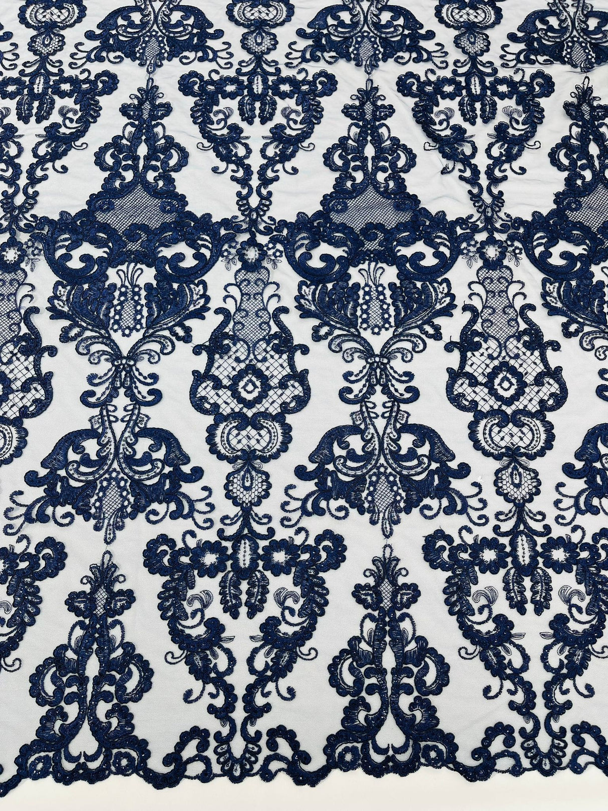 Damask Embroidered Lace Fabric - Damask Embroidered Lace, 54" Width (1 Yard)