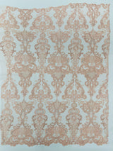 Damask Embroidered Lace Fabric - Damask Embroidered Lace, 54" Width (1 Yard)