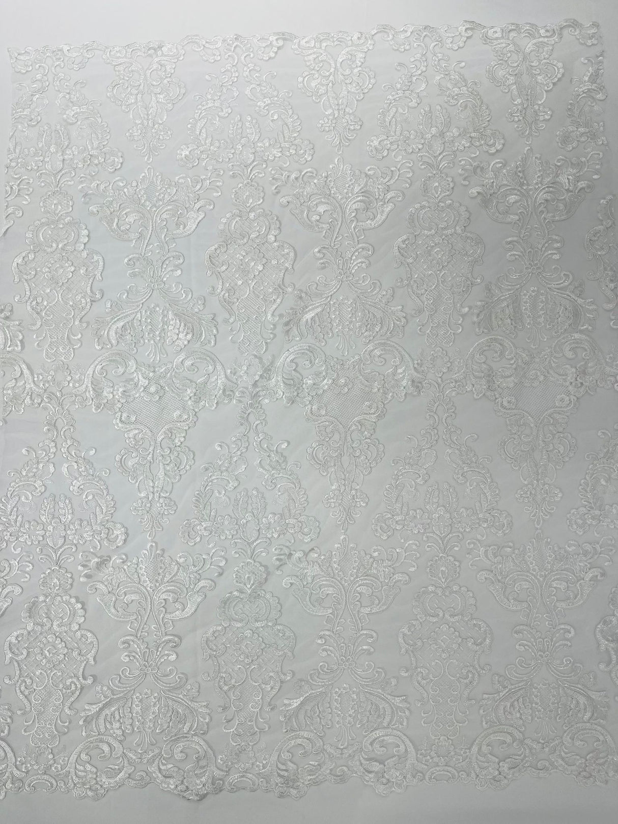 Damask Embroidered Lace Fabric - Damask Embroidered Lace, 54" Width (1 Yard)