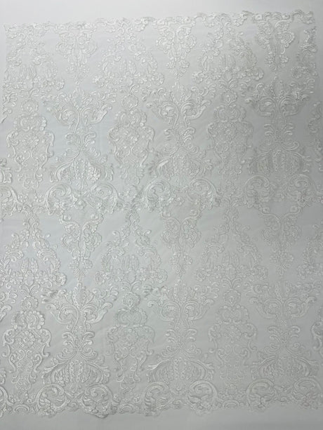 Damask Embroidered Lace Fabric - Damask Embroidered Lace, 54" Width (1 Yard)