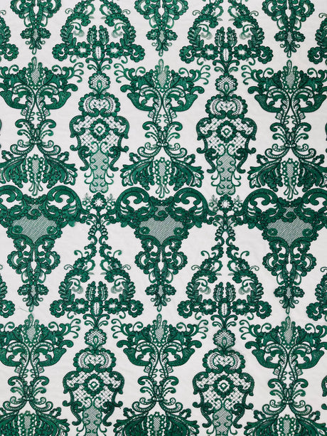 Damask Embroidered Lace Fabric - Damask Embroidered Lace, 54" Width (1 Yard)