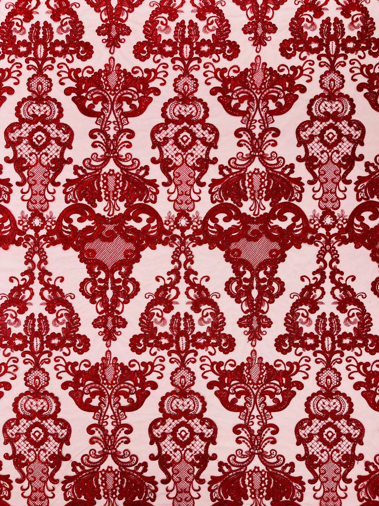 Damask Embroidered Lace Fabric - Damask Embroidered Lace, 54" Width (1 Yard)