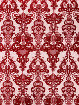 Damask Embroidered Lace Fabric - Damask Embroidered Lace, 54" Width (1 Yard)